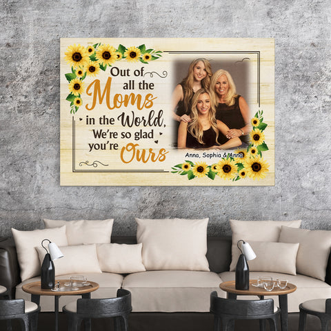 Gifts For Mom, Of All Moms In World Sunflowers Funny, Personalized Canvas Wall Art, Gifts For Mom Mommy From Son Daughter Kids, Poster Prints Home Decor, Gifts For Mother's Day Birthday