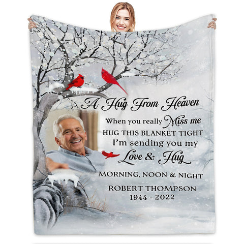 Sympathy Gifts, Personalized Memorial Blanket With Photo, I Am Sending You My Love And Hug Memorial Tree Red Birds, Loss Of Dad Grandpa Blanket, Fleece Sherpa, Funeral Gifts