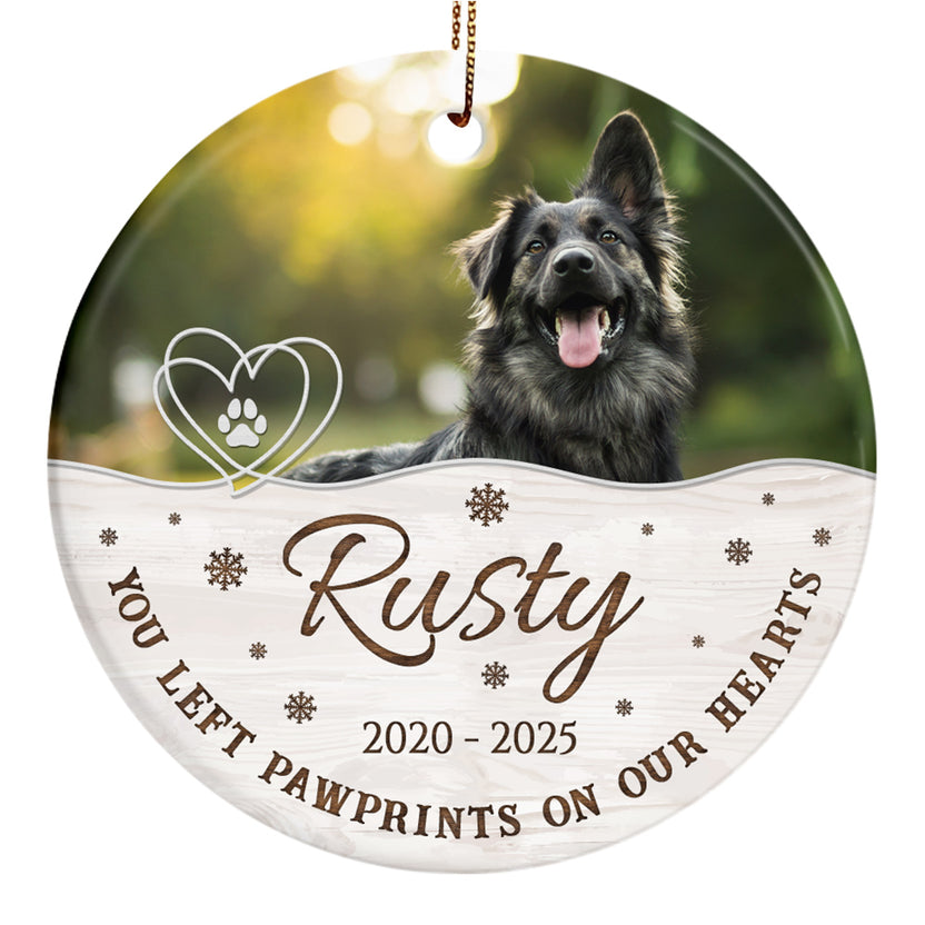 Pet Remembrance Gifts, You Left Pawprints On Our Hearts , Personalized Pet Memorial Ornament With Photo, Gifts For Loss Of Doggy, Tree Decor Christmas Ornament, Dog Passing Memorial