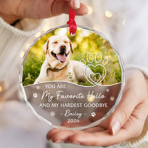My Favorite Hello My Hardest Goodbye Pawdog Snowflake, Memorial Pattern, Holiday Keepsake, Custom Remembrance Names, Tree Decor, Pet Memorial Keepsake Circle Glass Ornament