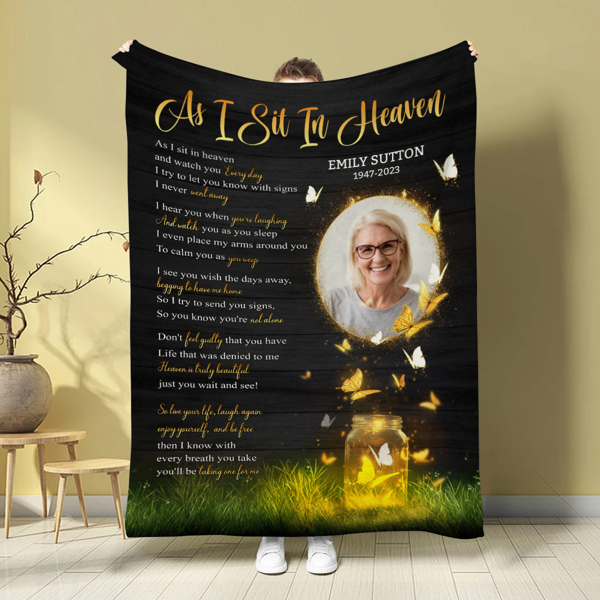 Sympathy Gifts, Personalized Blanket With Photo Comfort Message From Above, Photo Tribute Style, Memorial Words Of Peace And Comfort, Loss Of Mom Dad Blanket, Fleece Sherpa