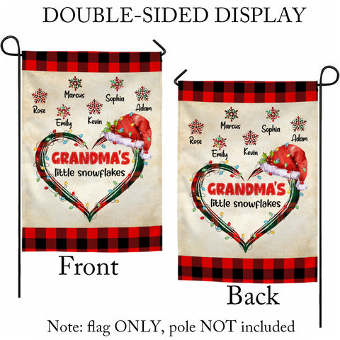 Custom Grandmas Little Snowflakes Flag, Christmas Plaid Heart Santa Hat Names Yard Sign, Holiday Season Lawn Decor, Custom Grandchildren Name Banner,  Gifts For Nana From Grandkids