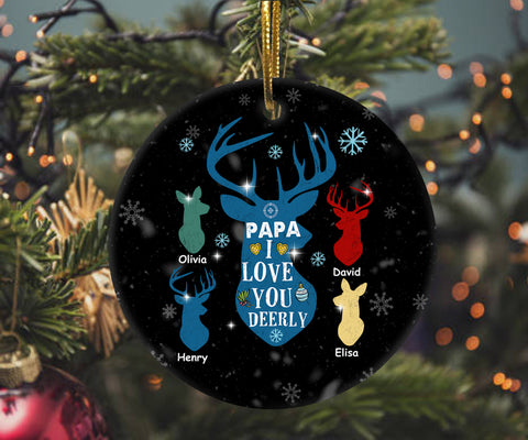 Personalized Christmas Ornament For Grandpa Papa From Grandkids Grandchild Gifts For Grandfather Papa I Love You Cute Deers Custom Name Tree Hanging Ornament On Christmas Xmas Birthday