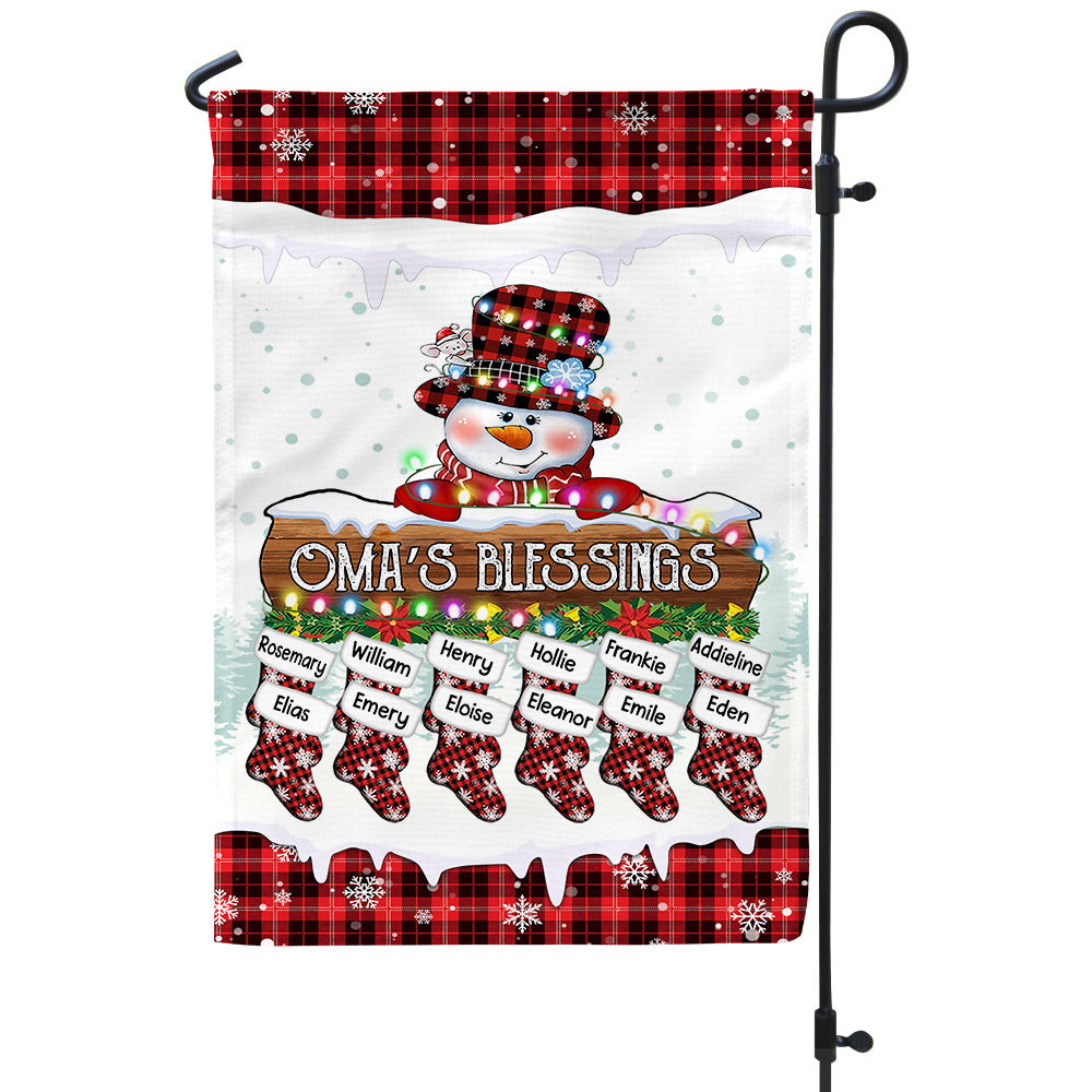 Grandma Gifts, Custom Omas Blessings Yard Banner, Custom Garden Flag, Winter Stocking Holiday Decoration, Holiday Red Plaid Yard Decor, Stockings Christmas Decor, Personalized Garden Flag, Gifts For Nana From Grandkids, Double Sided Outside Welcome Flag,