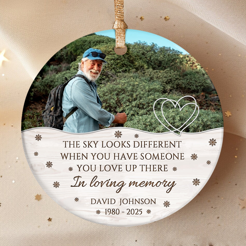 Sympathy Gifts, Memorial Ornament, The Sky Looks Different When You Have Someone You Love Up There Ceramic/ Plastic Circle Ornament For Loss Of Mom Dad, Xmas Tree Decoration