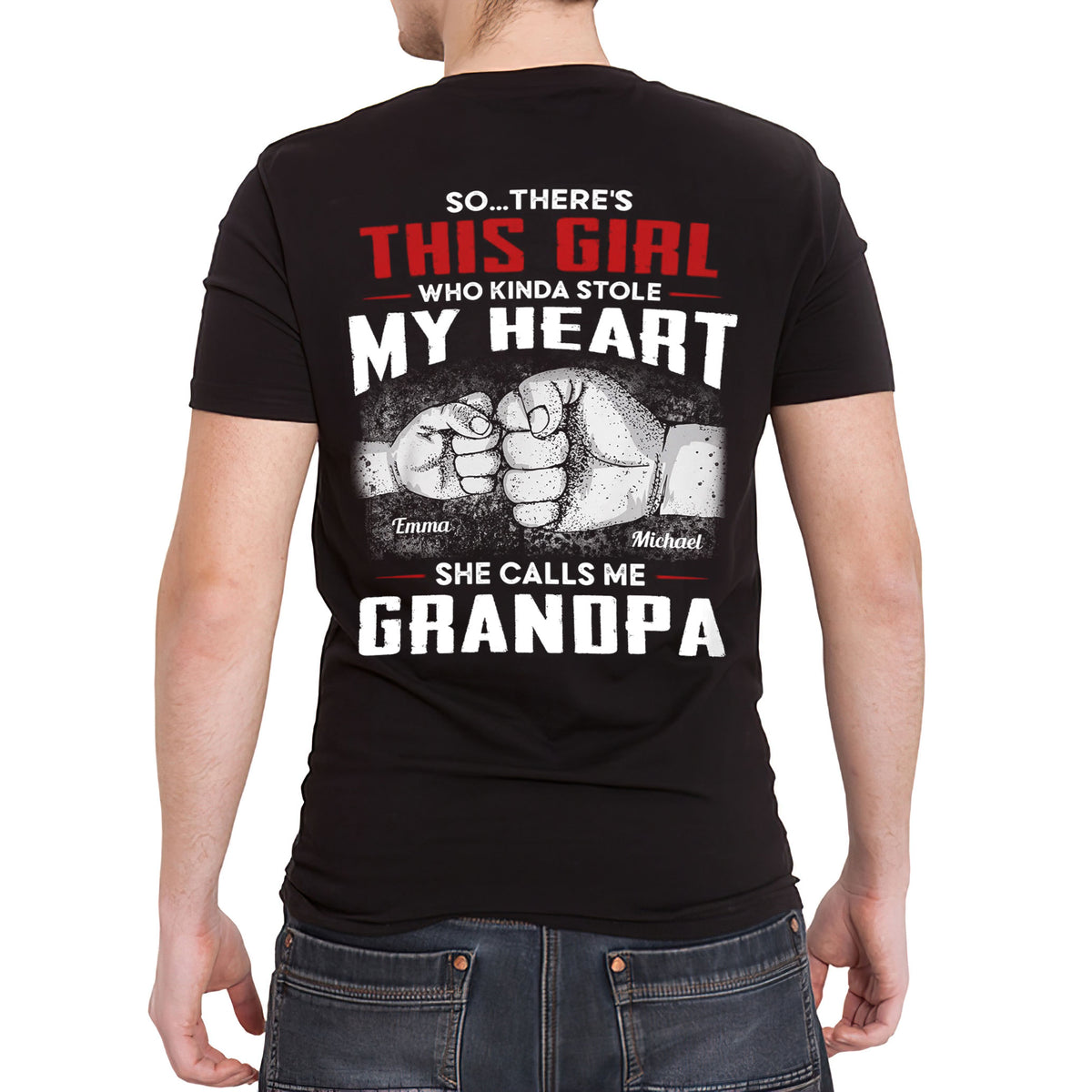 Personalized T-Shirt For Papa From Granddaughter Grandson Girl Who Kinda Stole Heart Custom Name Grandpa Gifts Ideas Short Sleeve Tops Tee Shirt For Men Family On Birthday Xmas Fathers Day