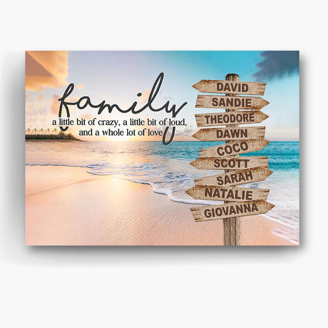 Gifts For Family, Family A Little Bit Of Crazy Street Sign Beach Printed , Personalized Canvas Wall Art, Gifts For Mom Dad, Poster Prints Home Decor, Family Wall Art, Gifts For Birthday