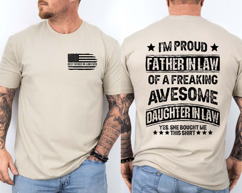 Proud Father In Law Of A Freaking Awesome Daughter In Law T Shirt, Father-In-Law Gift From Daughter-In-Law, Fathers Day Present, Fil Shirt, Unisex Long Sleeve Crewneck Tee Casual