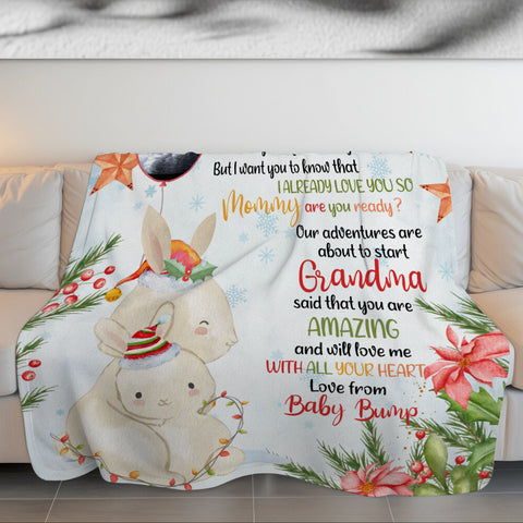 Personalized Bunny Pregnancy Announcement Blanket From Baby Bump, Ultrasound Gifts For New Mom And Dad, Soft Cozy Blanket For Expecting Parents, Baby Reveal Keepsake Christmas Presents