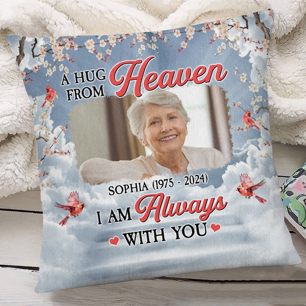 Memorial Gifts, Personalized Memorial Square Pillow, Always With You Red Bird Blossom Tree, Gifts For Loss Of Mom Grandpa, Sofa Couch Cushion, Funeral Gifts For Anniversary Birthday