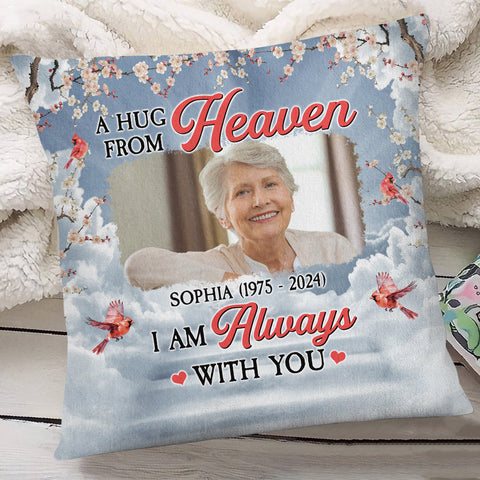 Memorial Gifts, Personalized Memorial Square Pillow, Always With You Red Bird Blossom Tree, Gifts For Loss Of Mom Grandpa, Sofa Couch Cushion, Funeral Gifts For Anniversary Birthday