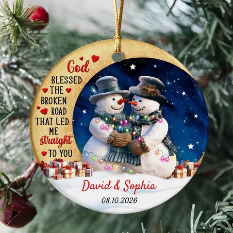 God Blessed The Road That Led Me To You Cute Couple Crescents Moon, Personalized Name Christmas Ornament For Couples, Christmas Tree Decoration, Personalized Ornament, Gifts For Him Her
