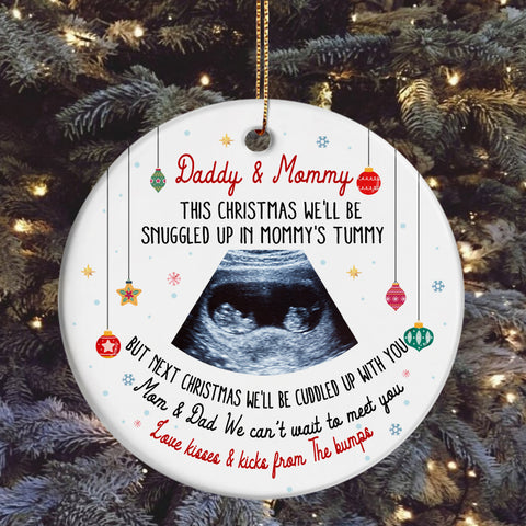 Twins Ultrasound Ornament, Daddy & Mommy Christmas Quote, Custom Sonogram Photo, Pregnancy Reveal Gift, Expecting Parents Ceramic Keepsake