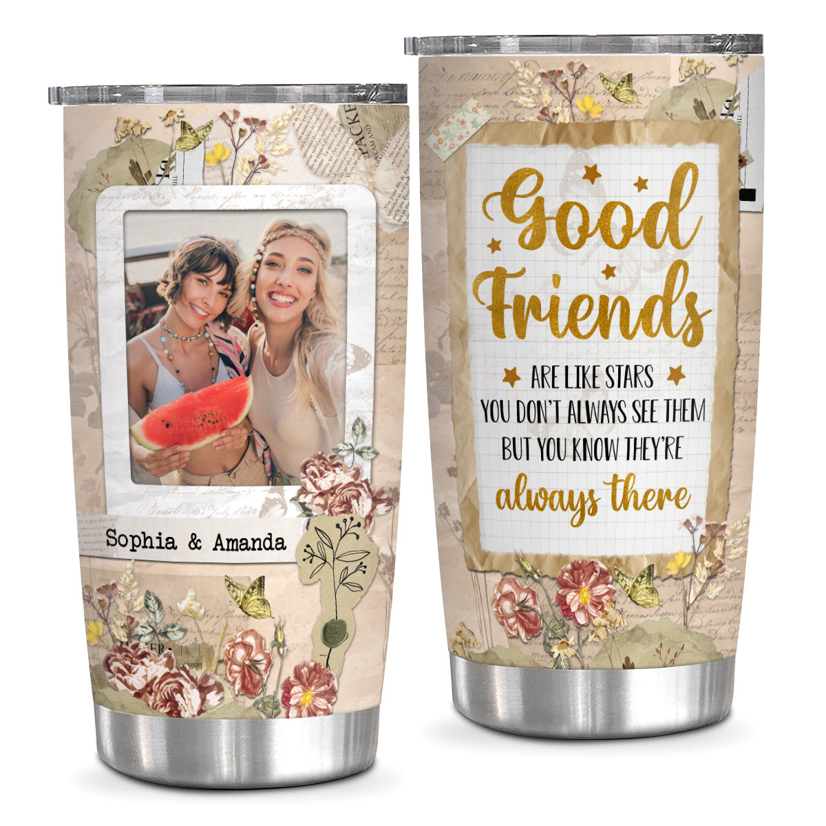 Friends Are Like Stars You Don't Always See Them But You Know They're Always There Tumbler Cup, Gifts For Unbiological Sister, 20oz With Lid Travel Cup Friendship Gifts For Women