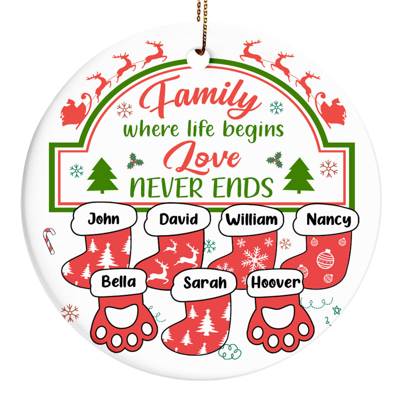 Family Gifts, Family Life Begin Love Not Ends Cute Stocks With Names Hanging, Personalized Ornament, Gifts For Parents Grandparents From Kids Grandkids, Family Ornament