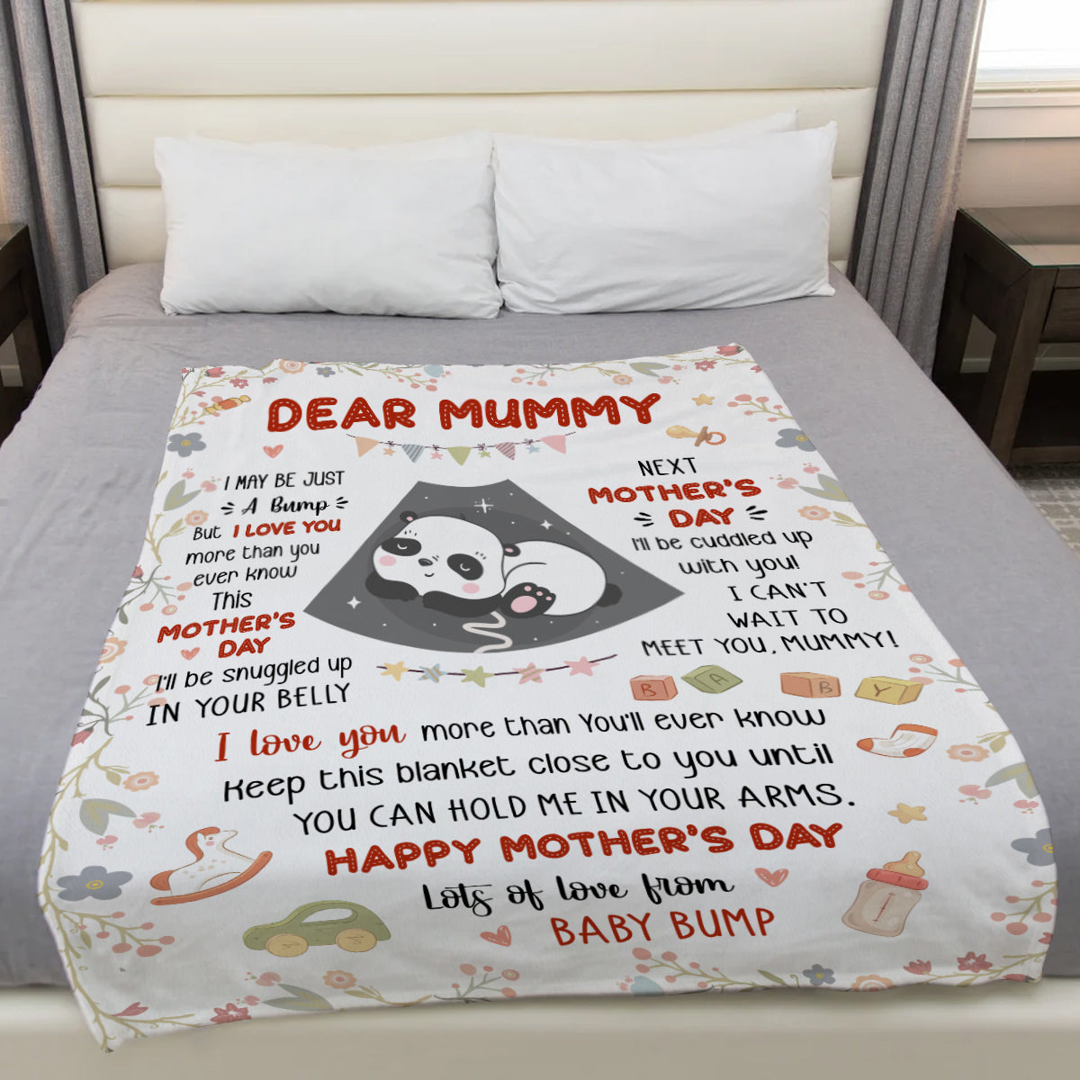 Mom To Be Gifts, I Can't Wait To Meet You 1st Mothers Day Baby Panda Sleeping In Mommy's Belly , Personalized Blanket, Gifts For New Mommy, Fleece Sherpa Blanket For Mother's Day
