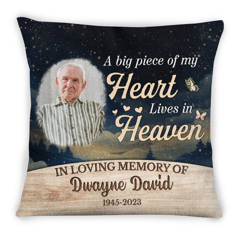 Sympathy Gifts, Personalized Photo Memorial Square Pillow, Big Piece Of Heart Lives In Heaven Butterflies Hearts, Gifts For Loss Of Mom Dad, Sofa Couch, Funeral Anniversary