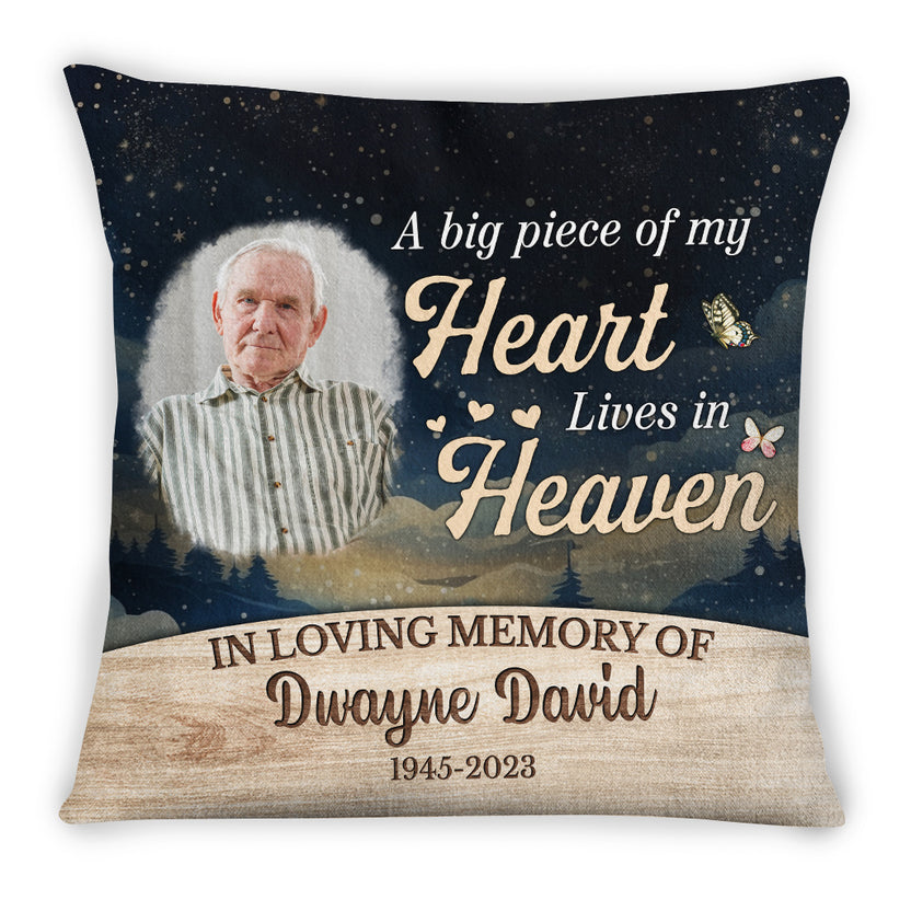Sympathy Gifts, Personalized Photo Memorial Square Pillow, Big Piece Of Heart Lives In Heaven Butterflies Hearts, Gifts For Loss Of Mom Dad, Sofa Couch, Funeral Anniversary