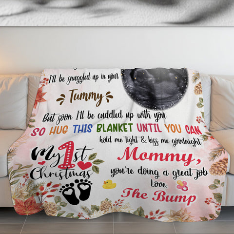 Hug This Blanket Until You Can Hold Me Baby Ultrasound With Ball Hanging Tree, Dear Mommy Holiday Keepsake, First Christmas Expecting Mother, Personalized Photo Blanket, Gifts To Mom