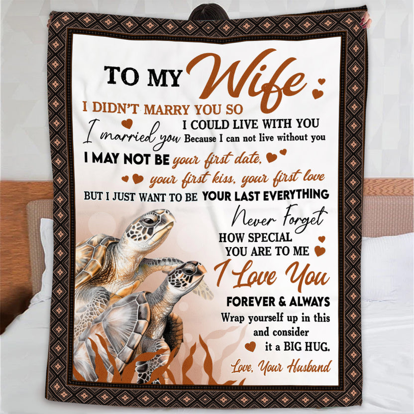 Wifey Gifts, Turtle Couple Love You Always, Personalized To My Wonderful Wife Blanket, Gifts For Wifey Girlfriend From Husband Lovers, Custom Fleece Sherpa Blanket, Gifts For Birthday