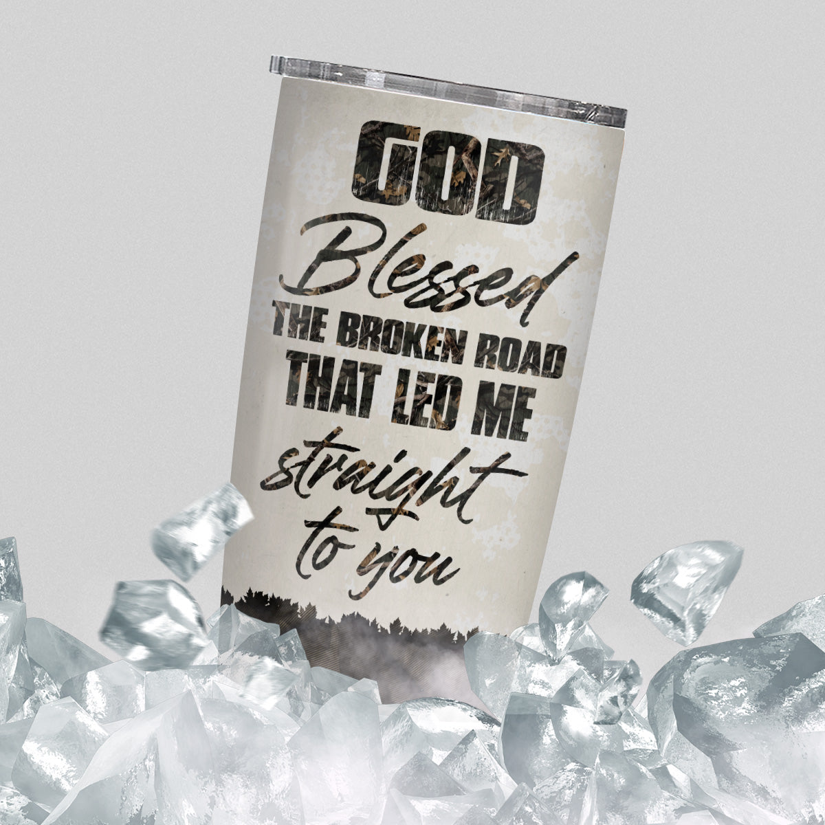 God Blessed Broken Road That Led Me Straight To U, Hunting Partner For Life Buck And Doe Camo Pattern, Personalized Tumbler, Gifts For Him Her Honey, Custom 20oz With Lid Travel Cup