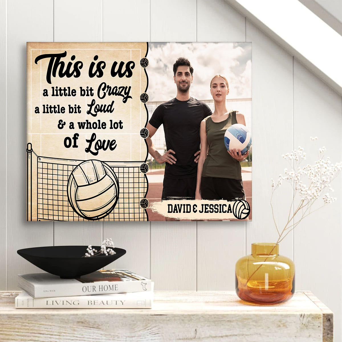 A Little Bit Loud & A Whole Lot Of Love Poster Canvas Wall Art, Personalized Name Volleyball Couple Photo Print, Romantic Sports Wall Decor, Personalized Canvas Art, Gifts For Him Her