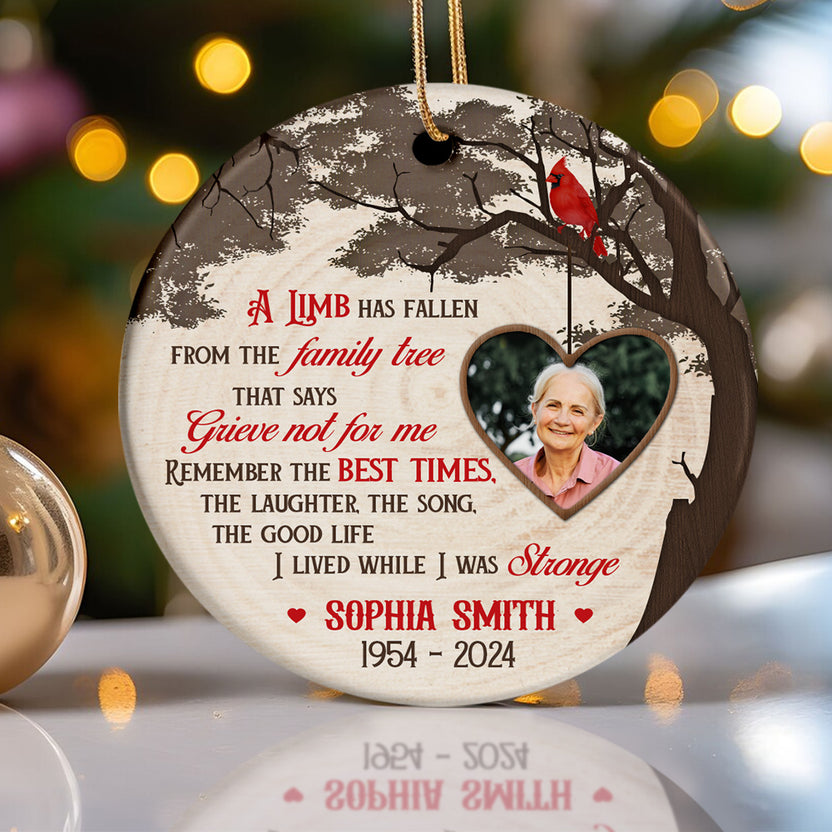 Sympathy Gifts, Memorial Ornament, A Limb Has Fallen From Family Wooden Vintage Tree Circle Ornament For Loss Of Mom Dad, Xmas Tree Decoration, Funeral Gifts For Anniversary