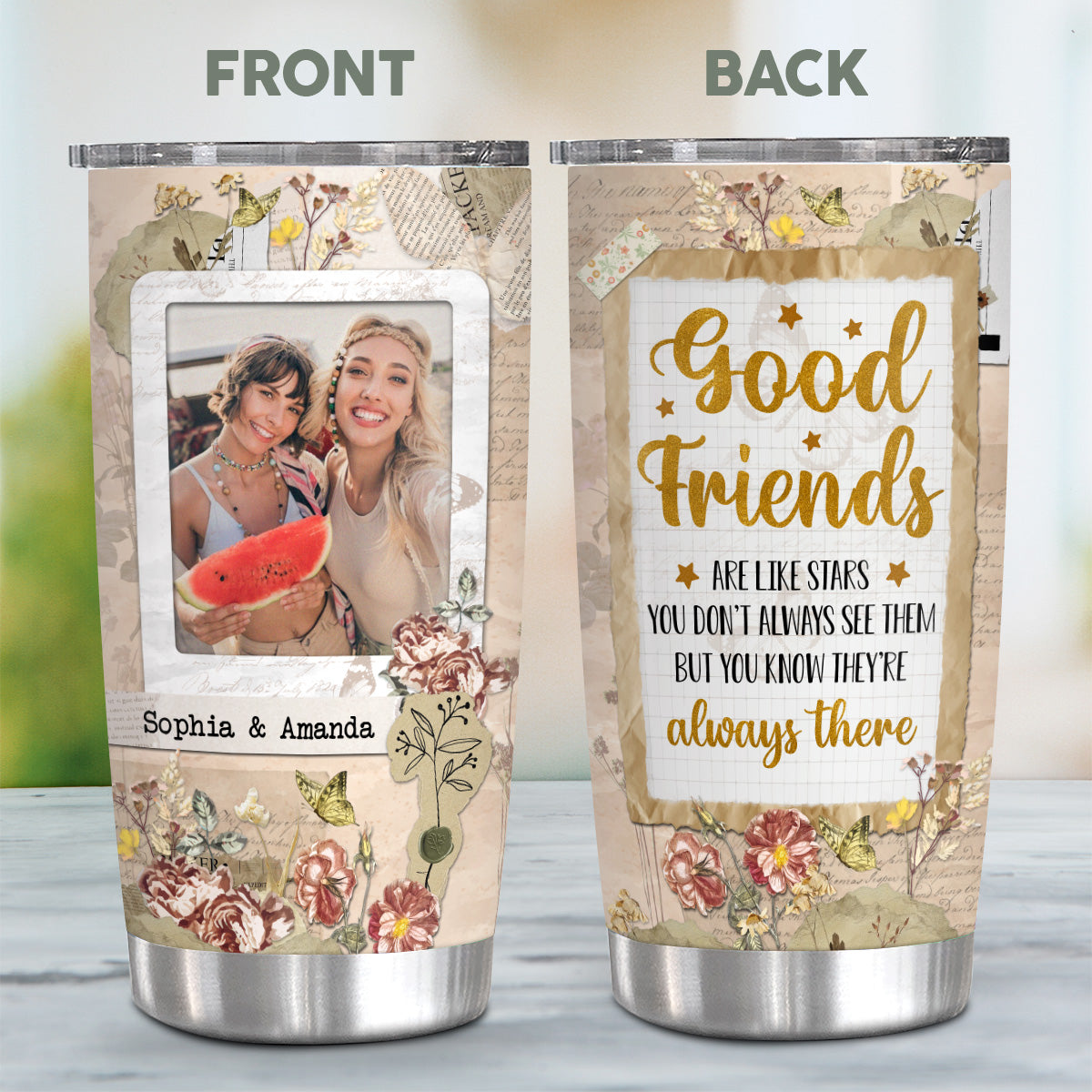Friends Are Like Stars You Don't Always See Them But You Know They're Always There Tumbler Cup, Gifts For Unbiological Sister, 20oz With Lid Travel Cup Friendship Gifts For Women