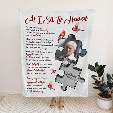 Sympathy Gifts, Memorial Blanket With Photo, Remembrance Blanket, Heaven Inspired, Memorial Keepsake, Heaven Watching Over Words, Symbolic Piece Silhouette With Photo, Loss Of Mom Dad