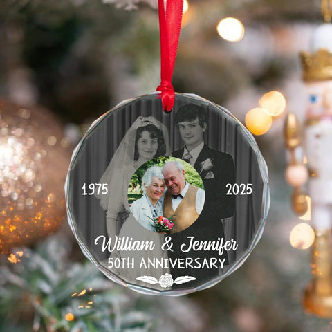 50th Anniversary Glass Ornament, Then And Now Wedding Photo Keepsake, 50 Year Love Decor, Growing Old Together, Gifts For Parents Family Him Her,  Gifts For Valentine