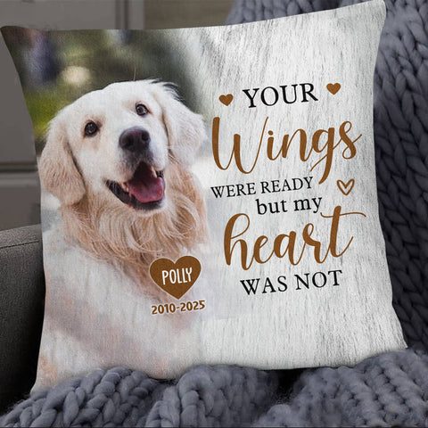 Pet Loss Gifts, Your Wings Were Ready But My Heart Was Not Upload Memorial Pet Photo, Personalized Memorial Pillow