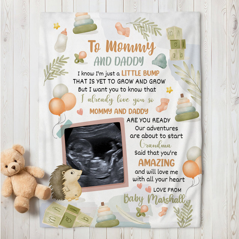 Cute Porcupine Hi Mommy And Daddy Blanket Custom Ultrasound Picture For Mom To Be New Dad From Baby Bump , Personalized Fleece Sherpa, Mom Blanket Pregnancy Gifts Ideas