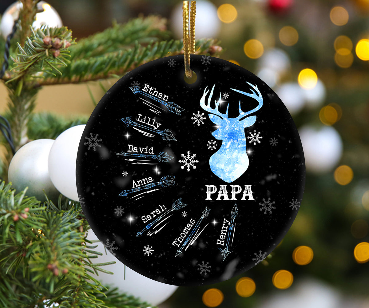 Personalized Christmas Ornament For Grandpa Papa Papaw From Grandkids Grandchild Gifts Ideas For Grandparents Papa's Hunting Deer Snowflakes Custom Name Tree Hanging Ornament On Christmas