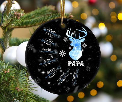 Personalized Christmas Ornament For Grandpa Papa Papaw From Grandkids Grandchild Gifts Ideas For Grandparents Papa's Hunting Deer Snowflakes Custom Name Tree Hanging Ornament On Christmas