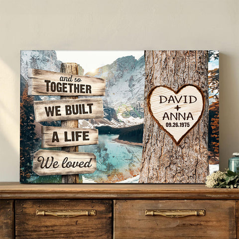 Personalized Couple Poster, And So Together We Built A Life We Loved Rustic Wood Sign And Tree Heart Design, Gifts For Him Her Honey, Canvas Prints Wall Decor, Gifts For Valentine
