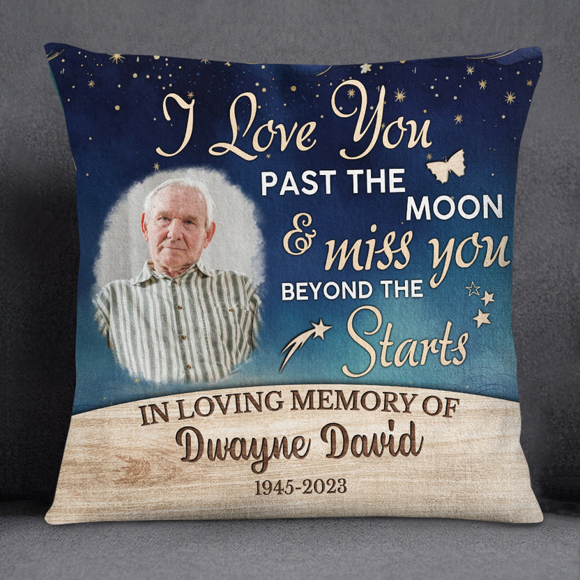 Sympathy Gifts, Personalized Photo Memorial Square Pillow, Love You Past Beyond The And Miss You Beyond Stars Butterflies, Gifts For Loss Of Mom Dad, Sofa Couch, Funeral Anniversary