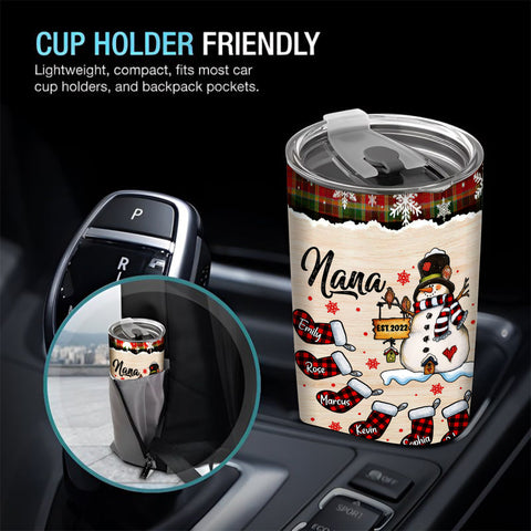 Grandma Gifts, Nana Established Name Tumbler, Personalized Christmas Family Cup, Plaid Stockings Drinkware, Christmas Tumbler, Checkered Stockings Family Names, Personalized Tumbler, Gifts For Nana From Grandkids, 20oz With Lid Travel Cup, Gifts For Mothe