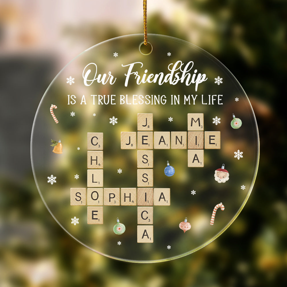 Personalized Friendship Clear Acrylic Ornament, Custom Scrabble Name Ornament, Best Friend Gift, Our Friendship Blessing Christmas Keepsake