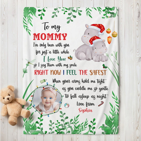 Pregnant Mom Gifts, Right Now I Feel The Safest Upload Photo With Hippo, Personalized Blanket, Gifts For Expected Mom Mommy, Fleece Sherpa, Mom To Be Blanket, Gifts For Christmas Xmas