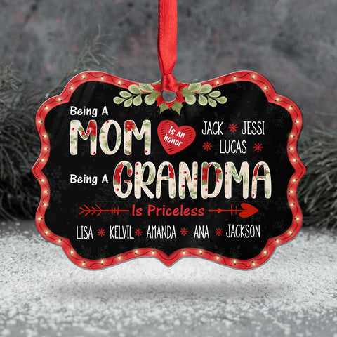 Mom Grandma Ornament, Being A Mom Is An Honor, Being A Grandma Is Priceless, Personalized Grandkids Names, Christmas Gift For Grandma
