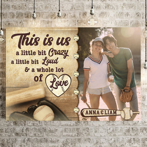 Personalized Name Sports Canvas, A Whole Lot Of Love Phrase Artwork, Baseball Bat And Glove Theme Couple Wall Decor Canvas Wall Art, Gifts For Him Her Poster Print Gifts For Valentine