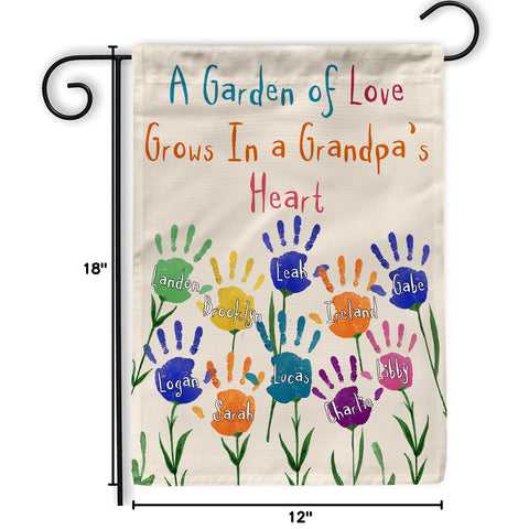 Grandma Gifts, A Garden Grows In Grandpas Heart Custom Banner, Custom Kids Names Garden Flag, Outdoor Flower Yard Decor, Home Floral Decoration, Handprint Decor, Personalized Garden Flag, Gifts For Nana From Grandkids, Double Sided Outside Welcome Flag, G