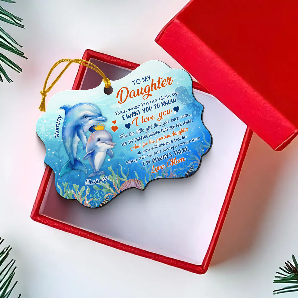 Daughter Gifts, Even When I'm Not Close By Ocean Theme Medallion Aluminum Ornament
For Girls Babies From Mom Mother, Xmas Tree Decor Gifts For Birthday Christmas Holiday Winter Keepsake