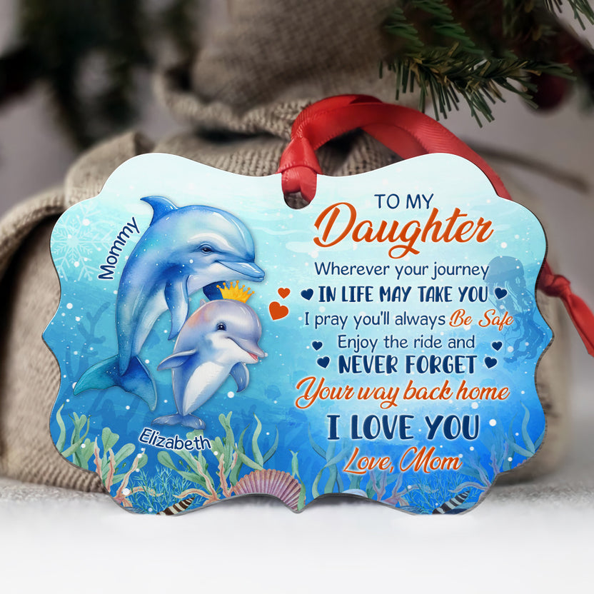Daughter Gifts, Ocean Theme Wherever Your Journey In Life May Take Medallion Aluminum Ornament  For Girls Babies From Mom Mother, Xmas Tree Decor, Gifts For Birthday Xmas Keepsake