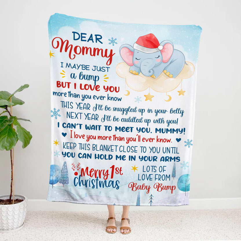 Mom To Be Gifts, I Can't Wait To Meet You Mummy Sleeping Elephant, Personalized Blanket, Gifts For 1st Time Mom, Fleece Sherpa, Blanket For Mommy To Be, Gifts For Mother's Day