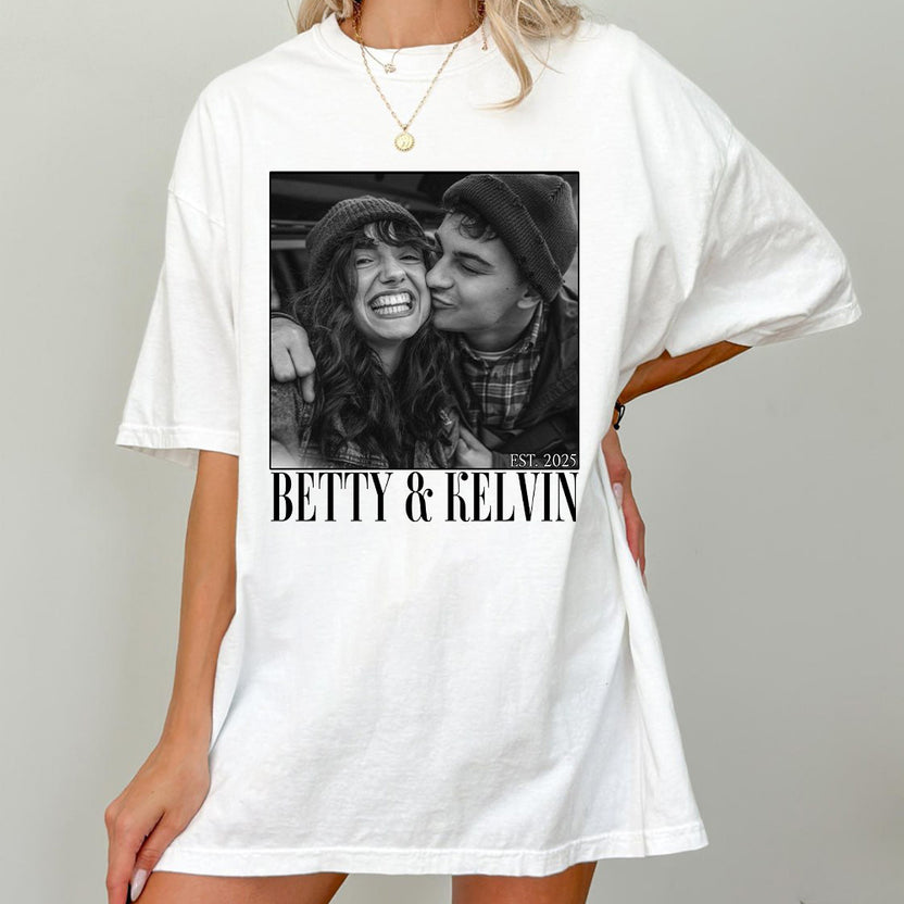 Couple Photo T Shirt, Personalized Name Tee, Custom Black White Photo Shirt, Romantic Matching Couple Top, Personalized TShirt, Gifts For Him Her, Short Sleeve Tops Tee For Valentine
