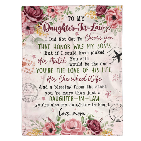 Personalized To Daughter In Law Blanket From Mother In Law Also My Daughter In Heart Floral Printed Custom Name Gifts For Daughter In Law Fleece Sherpa Blanket For Birthday Wedding