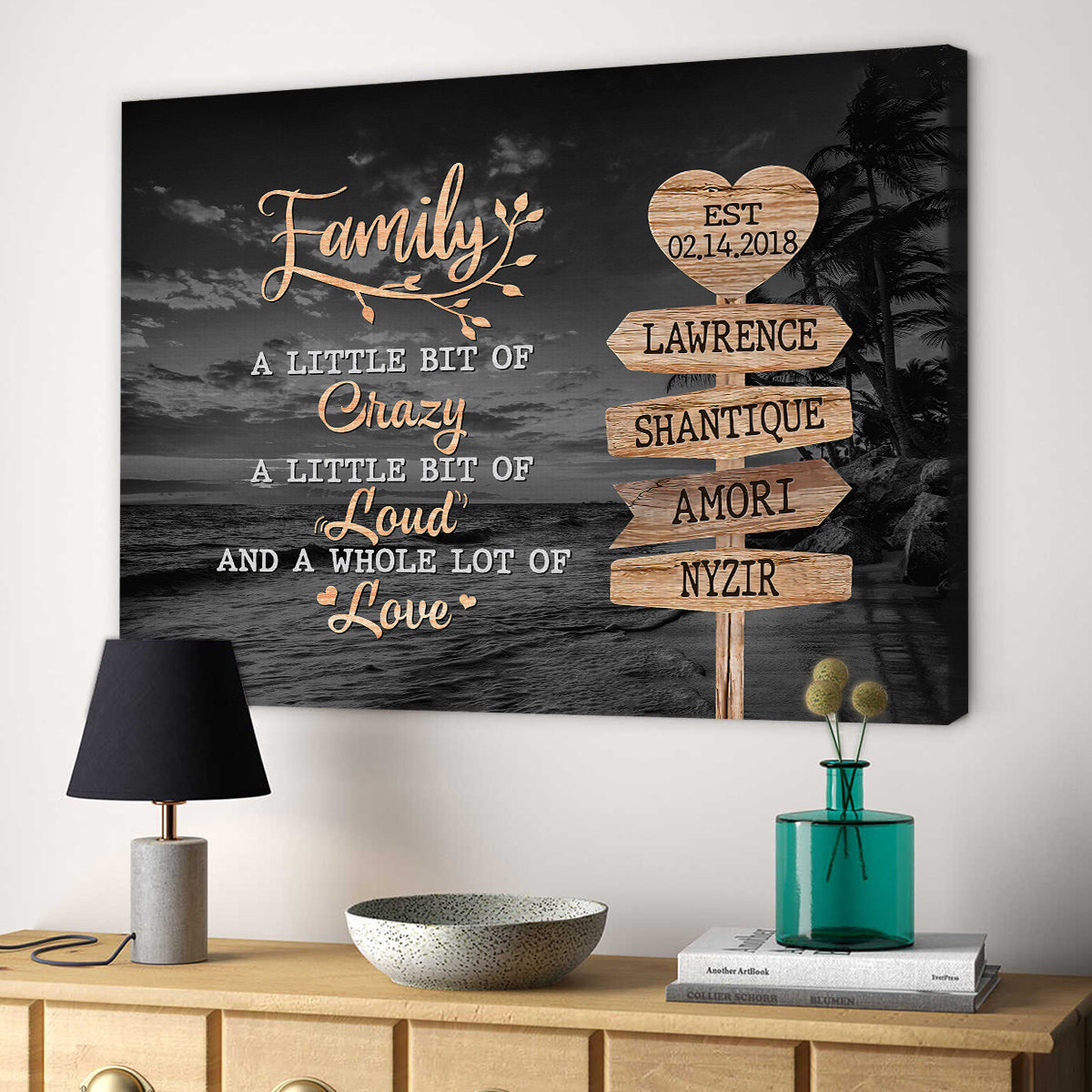 Unique Family Gifts, Family A Little Bit Of Crazy Heart Street Sign, Personalized Canvas Wall Art, Gifts For Parents, Poster Prints Home Decor, Family Wall Art, Gifts For Birthday Xmas