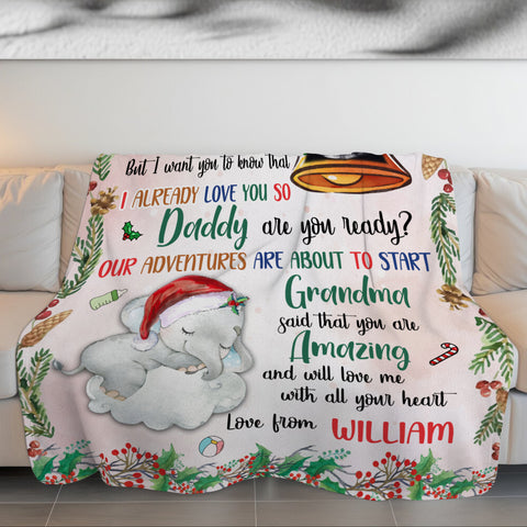 New Dad Gifts, Baby Ultrasound In Bell And Elephant Daddy Are You Ready Our Adventures Blanket, Gifts For New Daddy, Fleece Sherpa, New Dad Blanket, Gifts For Xmas