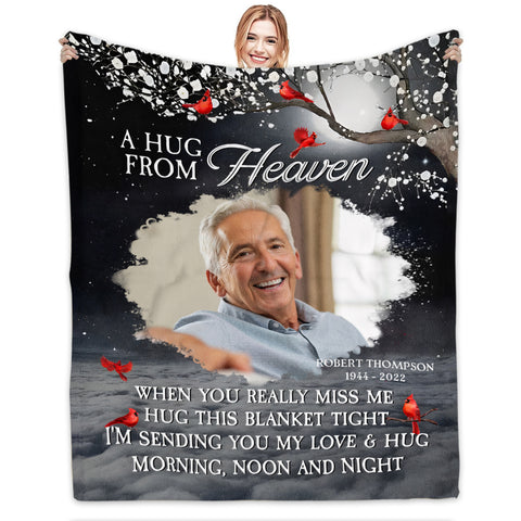 Bereavement Gifts, Personalized Memorial Blanket With Photo, A Hug From Heaven , Loss Of Mom Dad Blanket, Fleece Sherpa, Sympathy Gifts For Anniversary Birthday Memorial Day